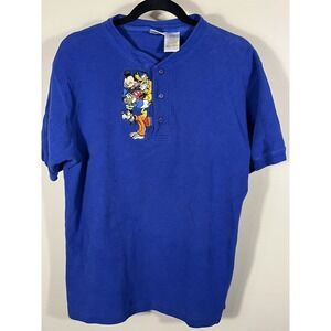 VTG Disney Store Mickey Mouse Blue Henley T-Shirt Adult Medium Thermal